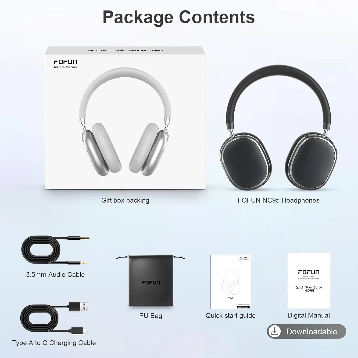 ANC Wireless Bluetooth Over Ear Headphones with Active Noise Cancelling, Hi-Res Audio Low Latency for Airplane Travel, Comfort