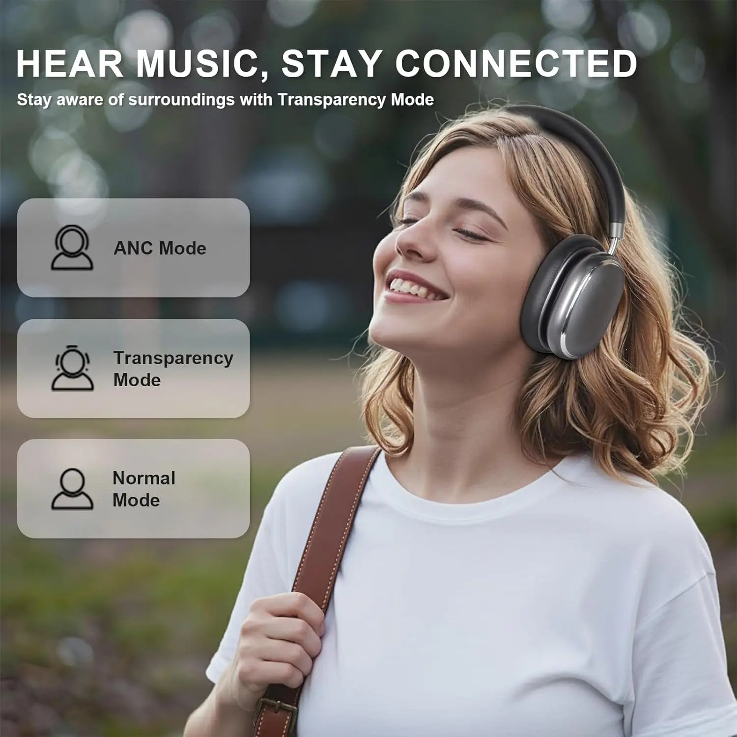 ANC Wireless Bluetooth Over Ear Headphones with Active Noise Cancelling, Hi-Res Audio Low Latency for Airplane Travel, Comfort