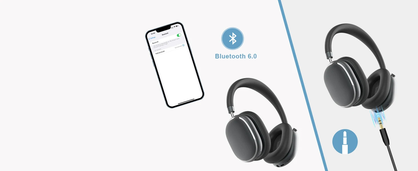 ANC Wireless Bluetooth Over Ear Headphones with Active Noise Cancelling, Hi-Res Audio Low Latency for Airplane Travel, Comfort