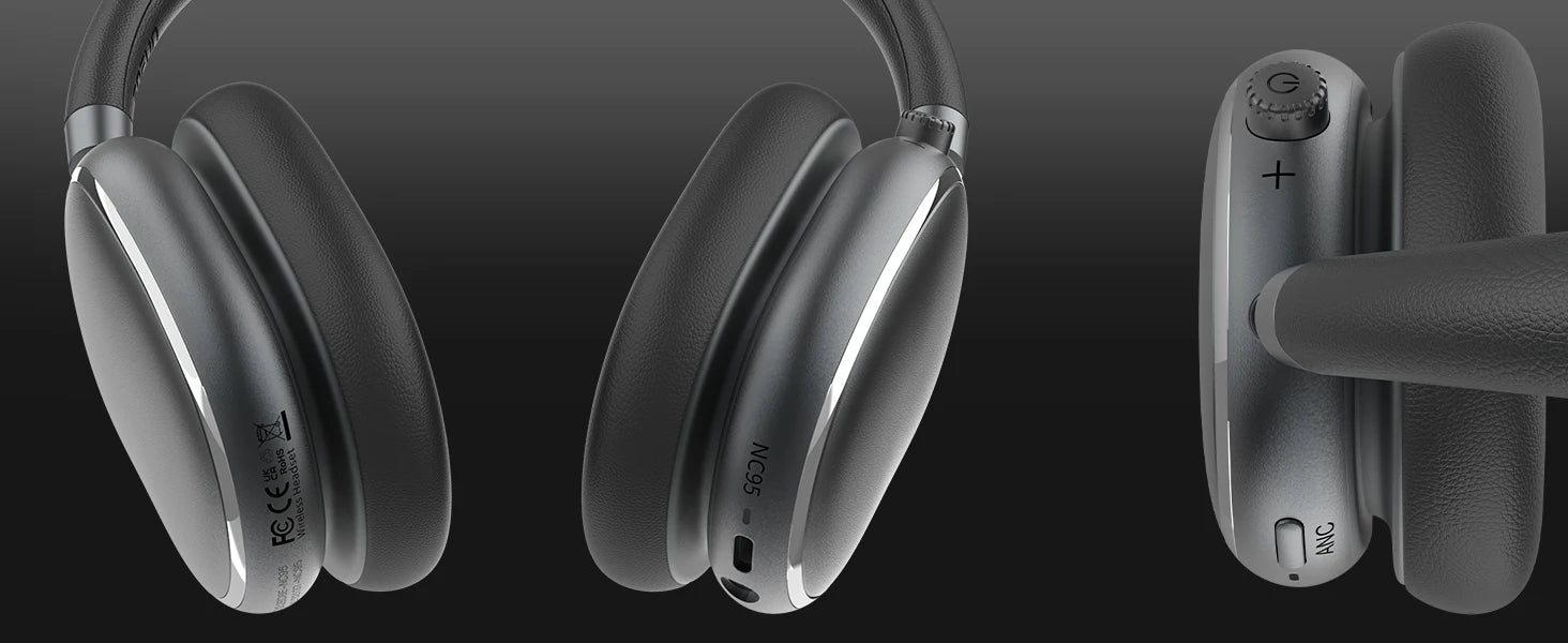 ANC Wireless Bluetooth Over Ear Headphones with Active Noise Cancelling, Hi-Res Audio Low Latency for Airplane Travel, Comfort