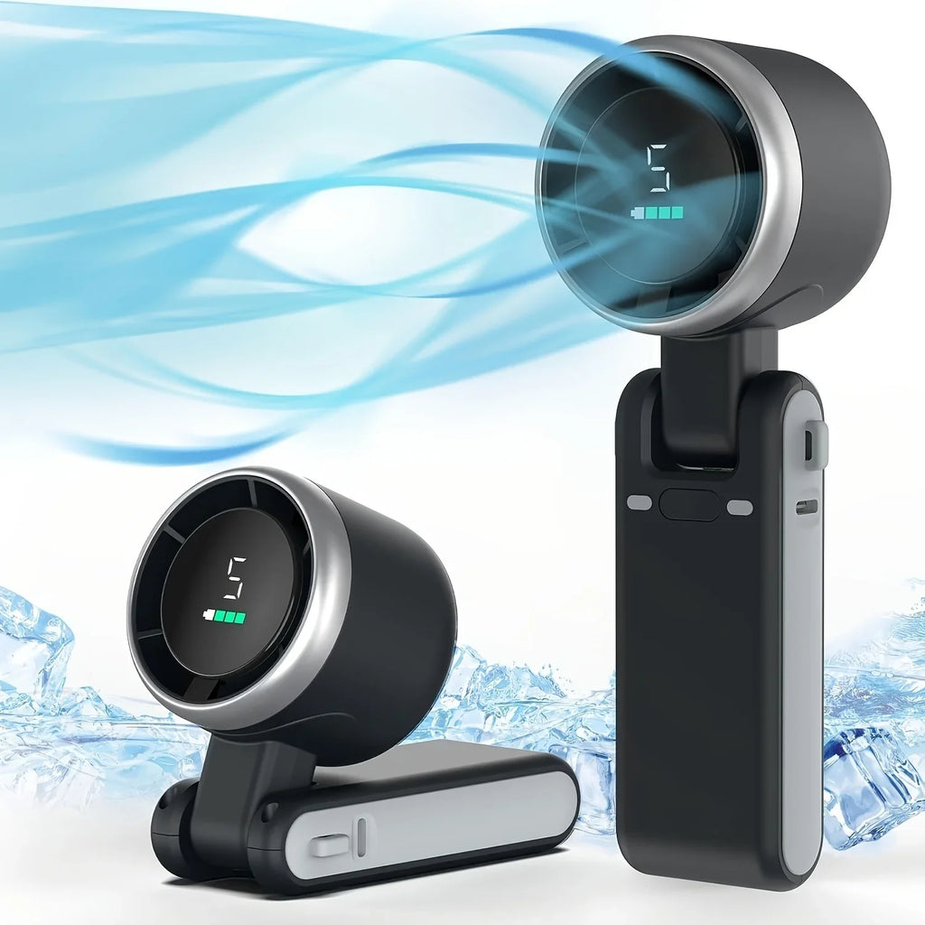 Handheld Fan Portable Foldable USB Rechargeable, Ultra Quiet 5-speed Adjustable, 1200mAh Battery (10 Hours Running Time)